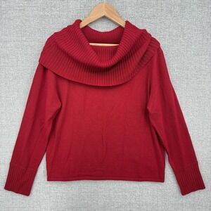 Dana Buchman Sweater Womens XL Red Merino Wool Cowl Neck Long Sleeve Pullover